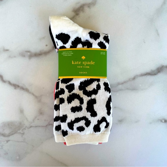 kate spade Accessories - KATE SPADE New York 3 Pair Soft Black & White Leopard Print Crew Socks
